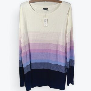 NWT Talbots Multicolor Striped Cream Crew Neck Sweater XL Nautical Sunset